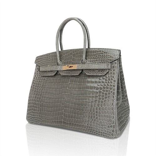 Hermes Birkin 35 Bag Gris Tourterelle Exotic Porosus Gold Hardware - Picture 4 of 10