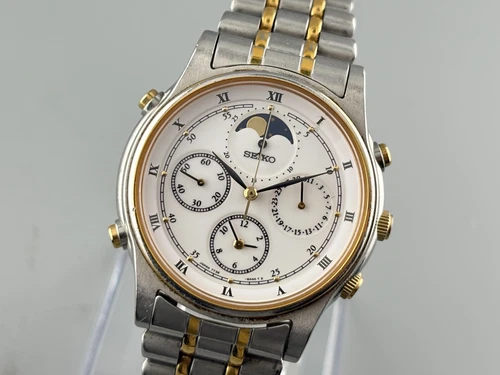Vintage SEIKO 7T36-6A80 Moon Phase Chronograph Quartz Men's Watch