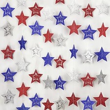 8 Pack Patriotic Star Banner Garland - Glitter Red White Blue Hanging String