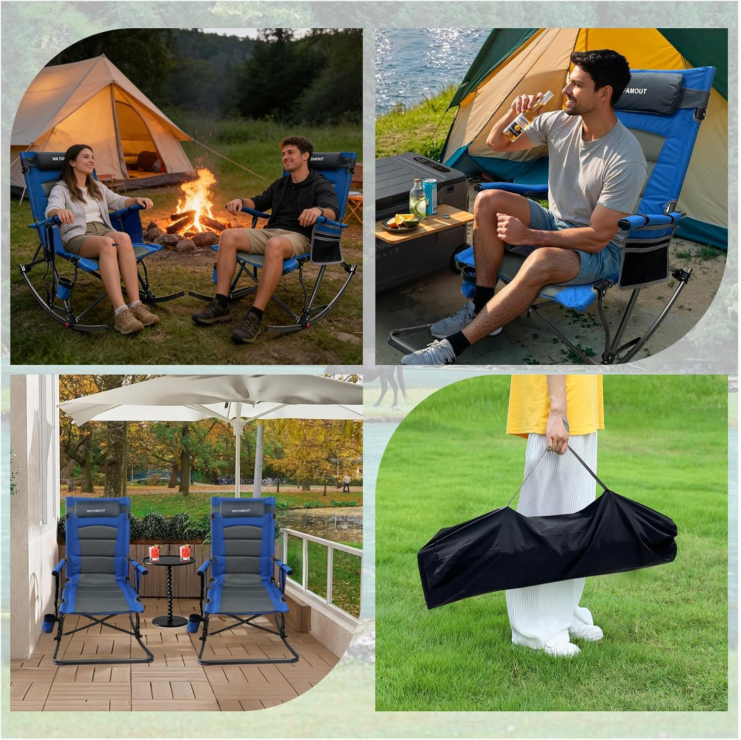 Oversized 13.8" High Seat Rocking Camping Chair with Footrest & Headrest