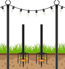 Outdoor String Light Poles – Heavy-Duty Metal Poles with Fork Base for Patio,