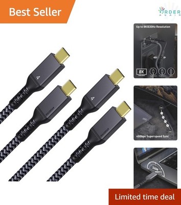 2 Pack 4Ft Thunderbolt 4 Cables 240W 40Gbps 8K/5K Display USB-C Compatible