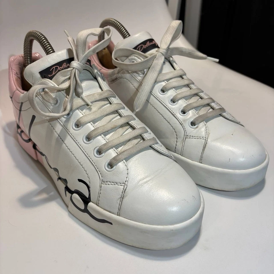 Zapatillas Dolce Gabbana Blanco Rosa Porto Fino Con Cordones Talla:37 Foto 3 de 4