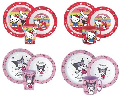 Hello Kitty Kindergeschirr Set 3 tlg Frühstücksset Geschirrset Mikrowelle