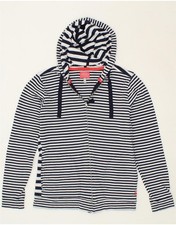 JOULES Womens Zip Hoodie Sweater UK 10 Small White Striped Cotton AJ05