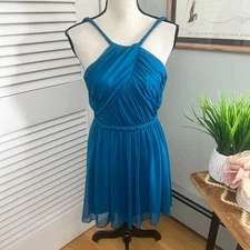 ADRIANNA PAPELL HAILEY LOGAN Womens Dress 1/2 Teal Blue Cocktail Halter Mini