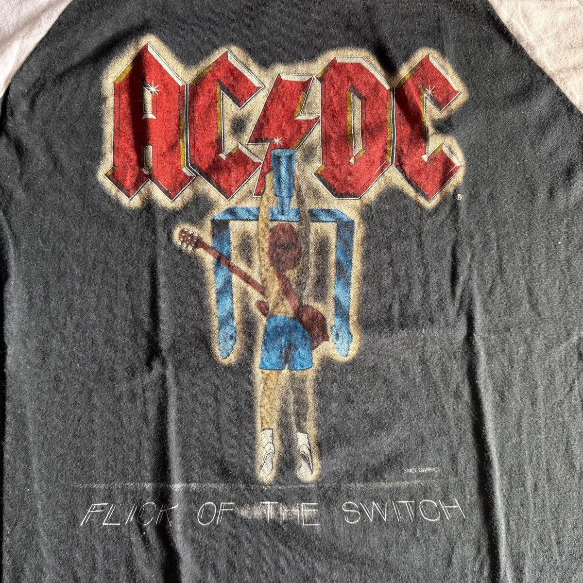 1983 VINTAGE 80s AC/DC T-SHIRT PAPER THIN FADED ROCK TEE MEN SZ M 