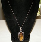 Vintage Southwestern STERLING SILVER AMBER PENDANT NECKLACE Native American?-18" — photo 3
