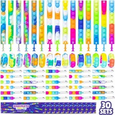 30PCS Pop It Bracelets Keychains Kids Party Favors Fidget Toy Bulk Pack