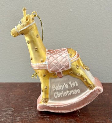 BABY'S 1st CHRISTMAS Rocking Horse Ceramic Ornament by Party Rock Ornaments NIB