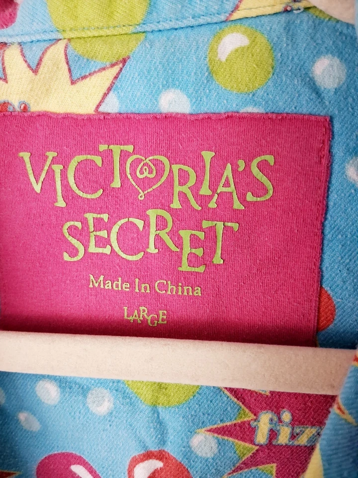 Pijama pijama vintage Victoria's Secret para mujer grande azul Pop Fizz 2 piezas algodón Foto 3 de 4