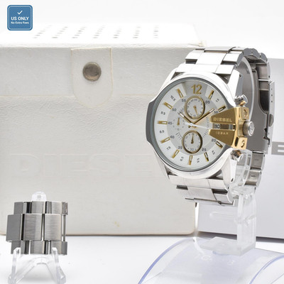 [MINT] DIESEL Mega Chief DZ-4265 Chronograph 44mm White Dial SS Box Mens 10BAR