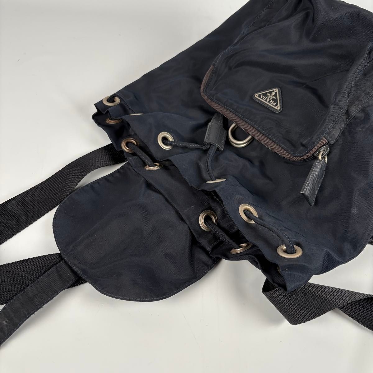 PRADA backpack tessuto nylon triangular logo navy… - image 13