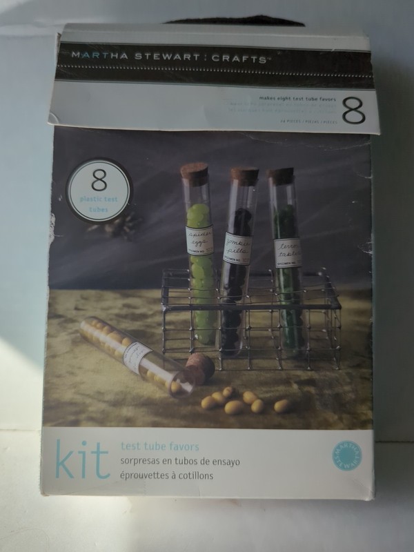 MARTHA STEWART 8pc Clear Plastic Tube Containers Storage w Cork Lids. Halloween