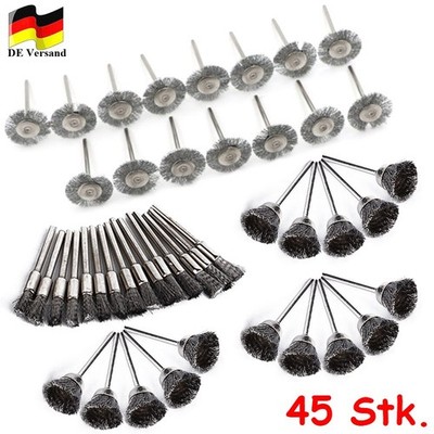 45x Edelstahl Topfbürste Scheibenbürste Schleif Drahtbürste 5/15/25mm Für Dremel