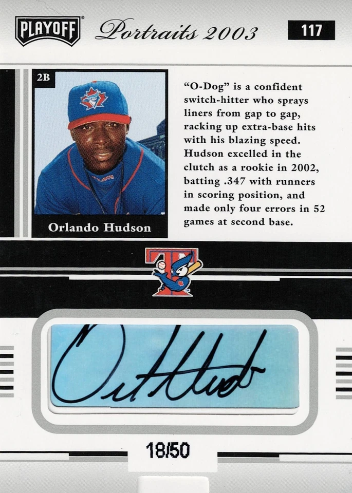Playoff Portraits Silver Auto 2003 #117 Orlando Hudson #18/50 - Toronto Blue Jay Foto 2 de 2