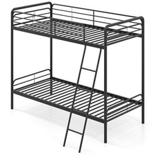 Single Bunk Bed with Ladder and Full-length Guardrails for Teens Adults-Black-Si