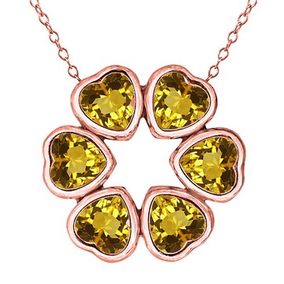 2.76 Ct Yellow Citrine 18K Rose Gold Plated Silver Pendant With Chain