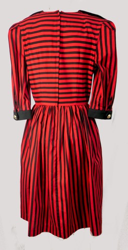 Vintage 80s Etoile Red Black Striped Emblem A Line Cotton Sailor Dress M - Picture 5 of 7