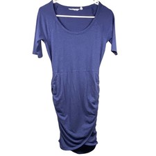 Athleta Ruched Dress Seeker Tee Blue Pima Cotton Bodycon Stretch Extra Small