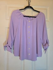 I.N. Studio Petite Large Lavender Purple Pesant Blouse Mother Of Pearl Button