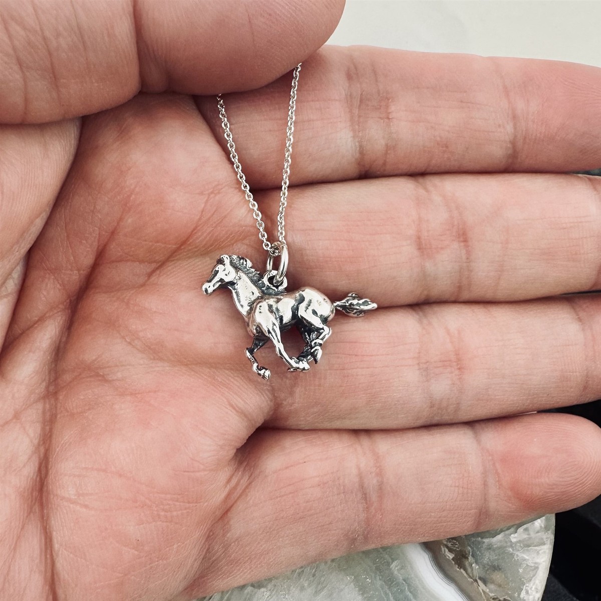 Silver Horse Necklace 925 Sterling Silver Stallion Mustang Pony