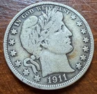 1911 Silver Barber Half Dollar EF - Beautiful Coin - Great rim detail