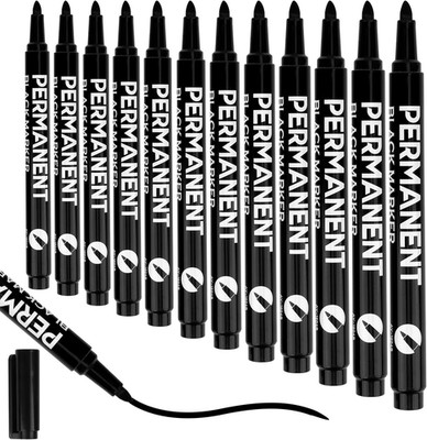 12er Permanent Marker Set schwarz wasserfest schnelltrocknend für Glas Holz Meta