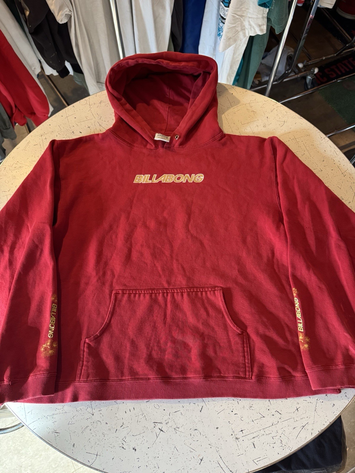 Vintage Billabong Hoodie Red Logo Surf Skate Pullover Size L Y2K 90s