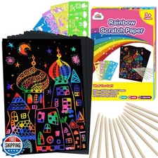 ZMLM Scratch Art Crafts Girls Gifts, 100pcs Rainbow Scratch Paper