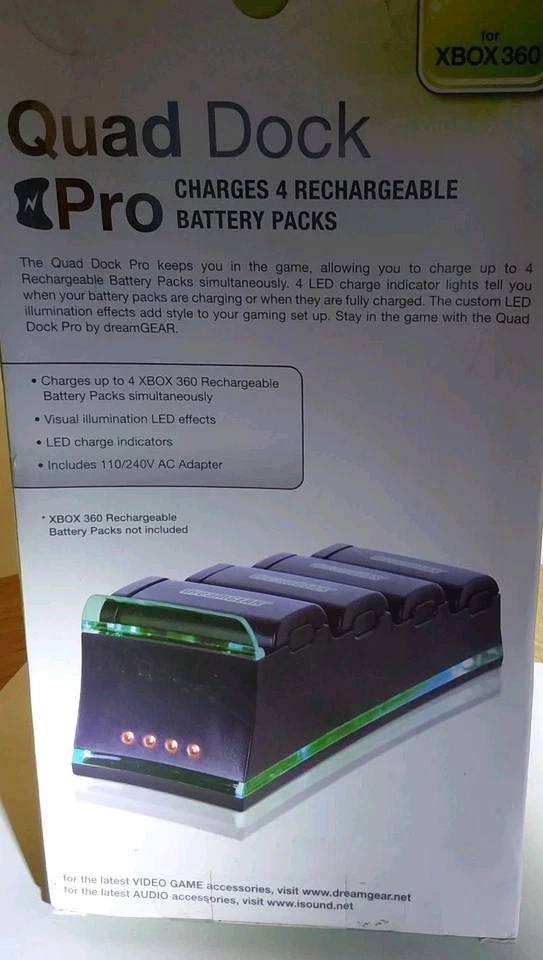 DreamGEAR Xbox 360 Black Quad Dock Pro Charges 4 batteries simultaneously - Image 2 of 3