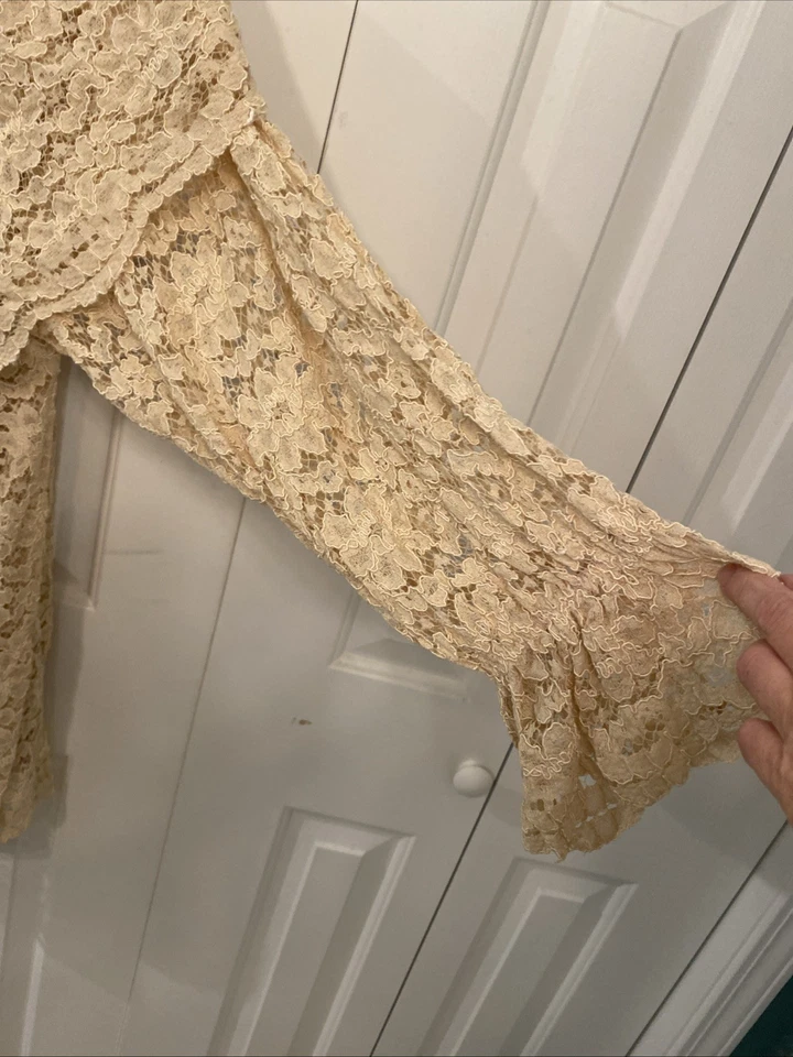 Victoria’s Secret VTG- Women’s Gold Label Tan Lace Ruffle Boho Cottage Dress - L - Image 3 of 4