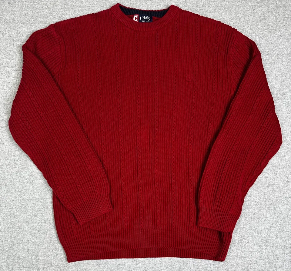 Chaps Sweater Mens XL Red Textured Cable Rib Knit Crewneck Pullover Crest Preppy - Image 2 of 4