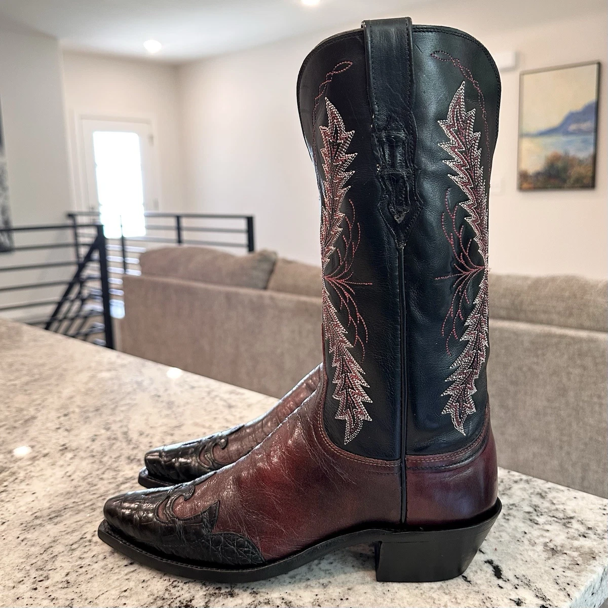 Lucchese 1883 Pointed Toe Black Leather Star Embroidered Boots Men\'s 8.5B Lucchese Black Leather Boots for Women for sale | eBay main image 3