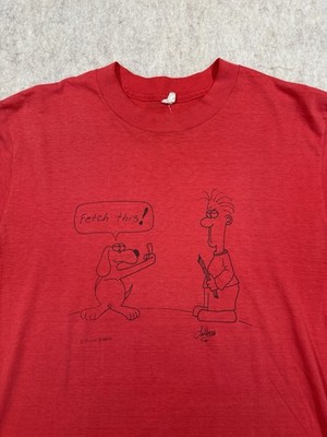 Vintage 80s Funny Fetch This Middle Finger Dog Art Shirt Red Size Large