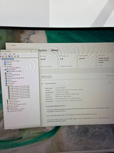HP Z4 G4 Workstation: Xeon W2225 / RAM 64Gb / 8Gb AMD W5700 / SSD 1Tb / Win 11 - Afbeelding 8 van 11