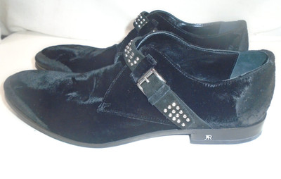 John Richmond Mens Black Velvet Studded Monk Strap Dress Shoes Size EU 42 US 9 D