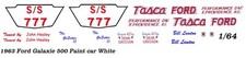 TASCA Ford Bill Lawton 1963 Ford NHRA DRAG 1/64th HO Scale Slot Car Decals