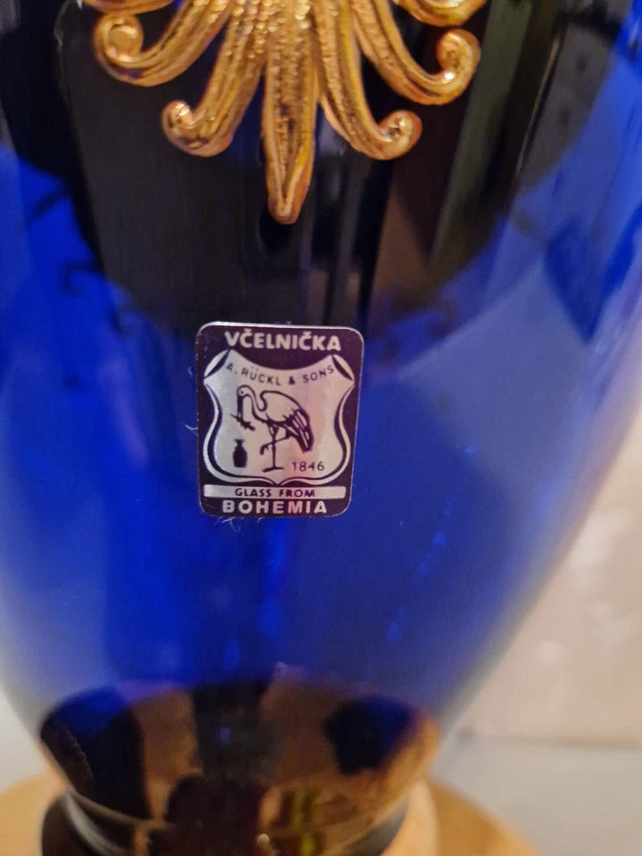 Rococo Kobalt Bohemia Blau Gold Vase Vintage Blüten Czech Republik Höhe 49cm - Bild 2 von 4