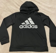EUC Boy  s Adidas Hooded Sweatshirt Black Youth XL 18/20 3 Lines