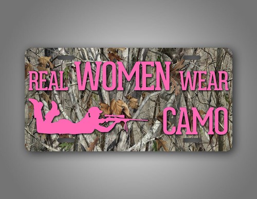 Real Women Wear Camo License Plate Hunting Camouflage Rifle Hunter Auto Tag - Picture 3 of 5