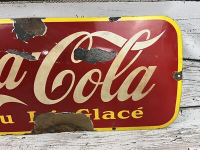 VTG Coca Cola Vendu Ici Glace RARE French 1945 Coke Original