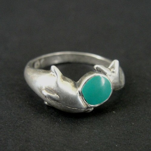 Ring Silver Dolphin with Enamel Ball Inlay Sterling 925 Size 5.5 Band Ring - Picture 2 of 4