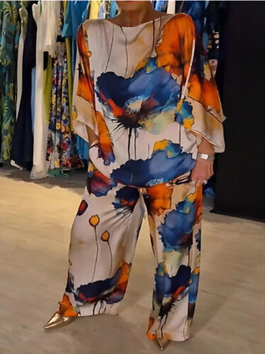 Conjunto de 2 Piezas Conjuntos Para Mujeres Mujer Estampado Satén, Manga 3/4 - Imagen 19 de 31