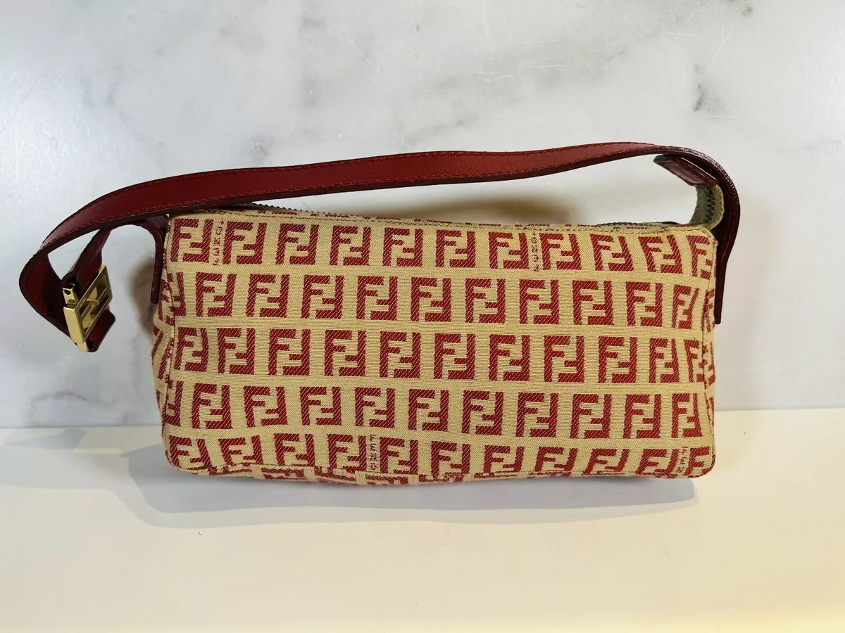 Fendi Sequin and Leather Baguette Mini Red