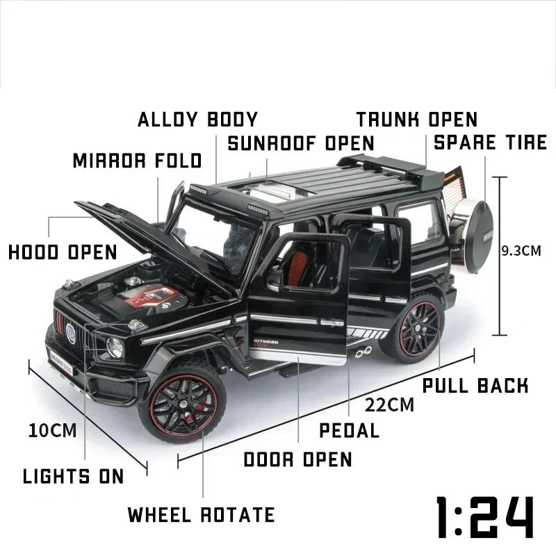 1:24 Brabus G800 Alloy Diecast Model Jeep Car Vehicle Sound Light Kids Gift Toys - Image 4 of 4