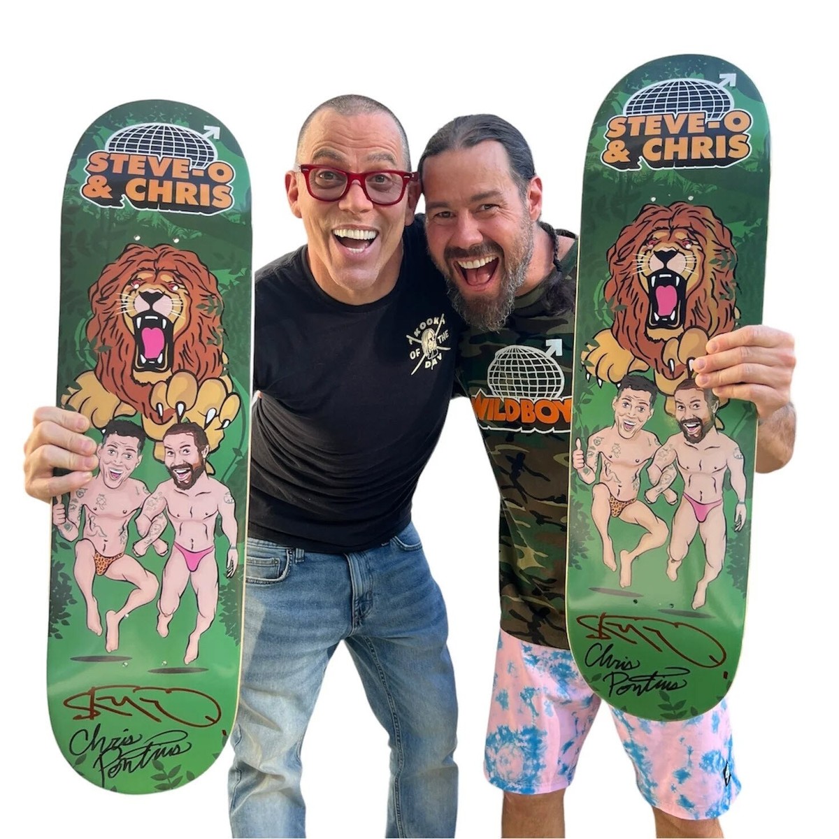 Chris Pontius and Steve-O Wilboyz Signed Skateboard Deck