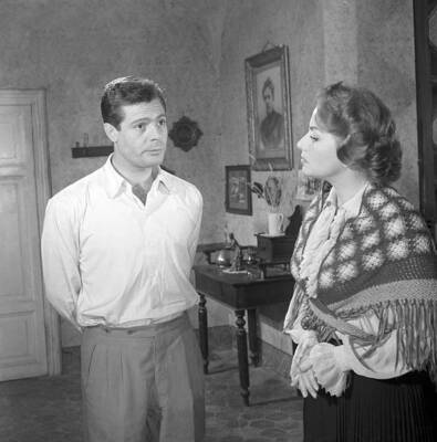 Italian Actors Marcello Mastroianni And Marisa Merlini Talking Old Photo 1950S