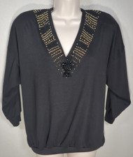 Bonnie  Bill By Holly Black Top Beaded Size M 3/4 Sleeve Vintage