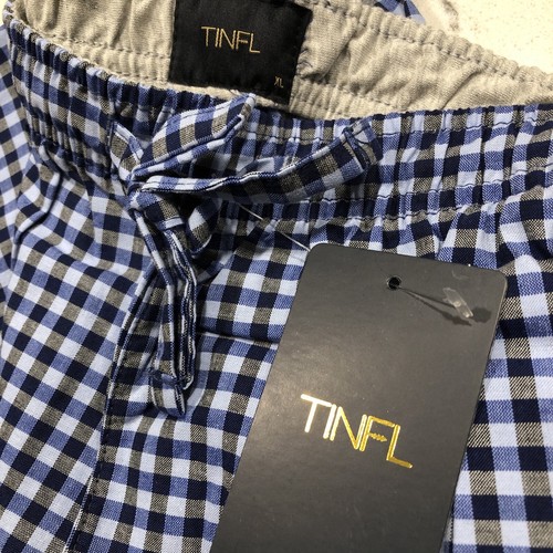 TINFL Boys Woven Blue/Black Check Cotton Lightweight Long Drawstring Pants Sz XL - Picture 3 of 4